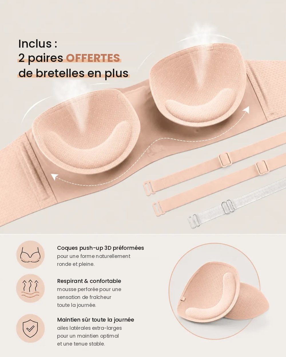 Soutien-gorge bandeau sans bretelles antiglisse – Invisible épaules nues