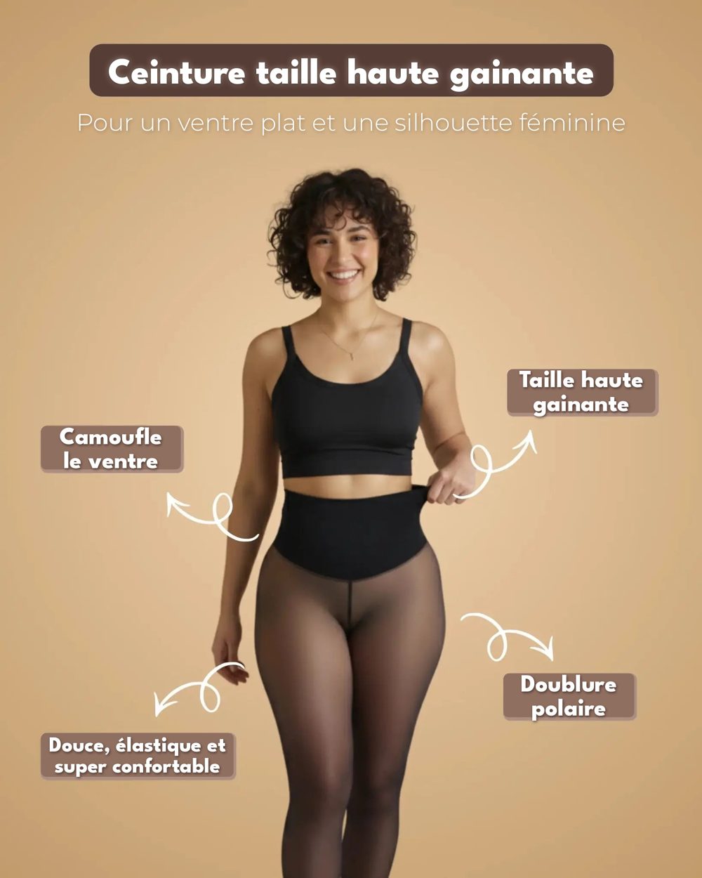 Collant thermique doublé polaire effet peau nue – Gainant taille haute